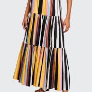 Tory Burch Striped Tiered Cotton Maxi Skirt